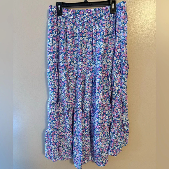 Simple Fun Womens Floral Tiered High Low Midi Skirt Summer Spring XL NWT - Picture 2 of 8